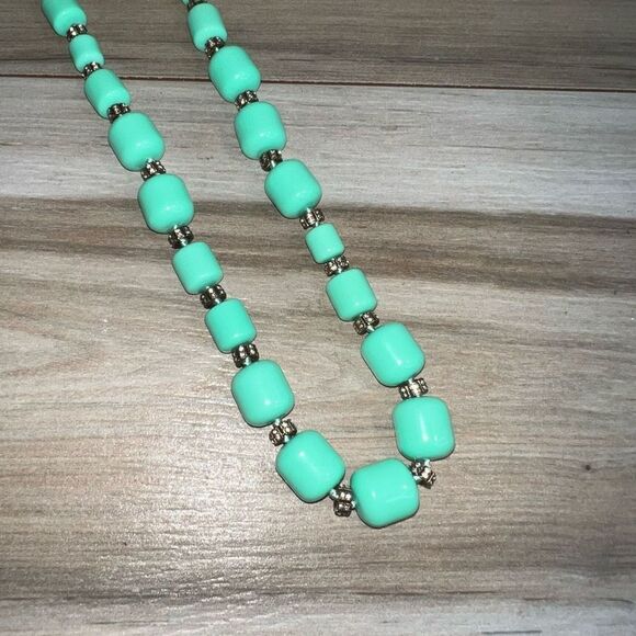 J Crew Necklace Womens Signed Chunky Lucite Mint Green Rhinestones Y2K Statement - Picture 1 of 7